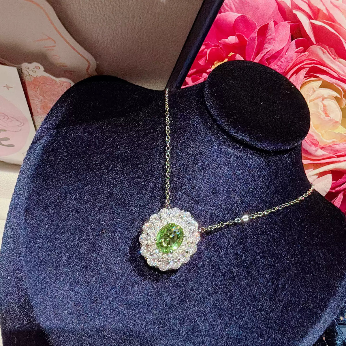 Peridot-Tone Scalloped Double Halo Jewelry Set