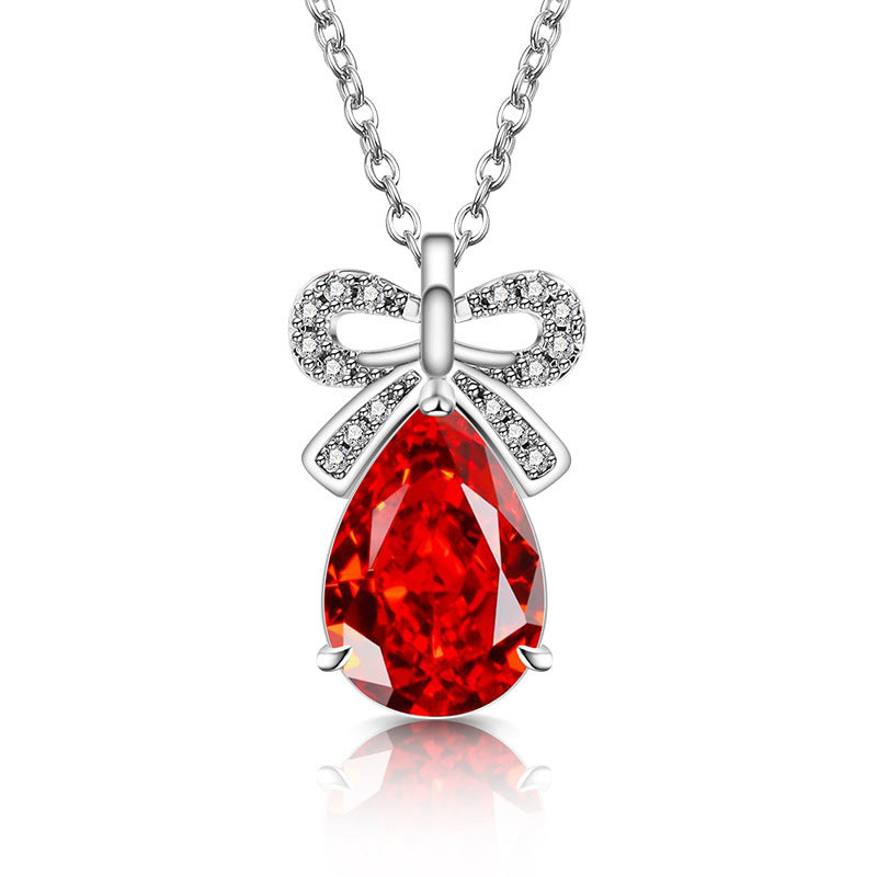 Ribbon Bow Teardrop Pendant Necklace 18K Gold Plated
