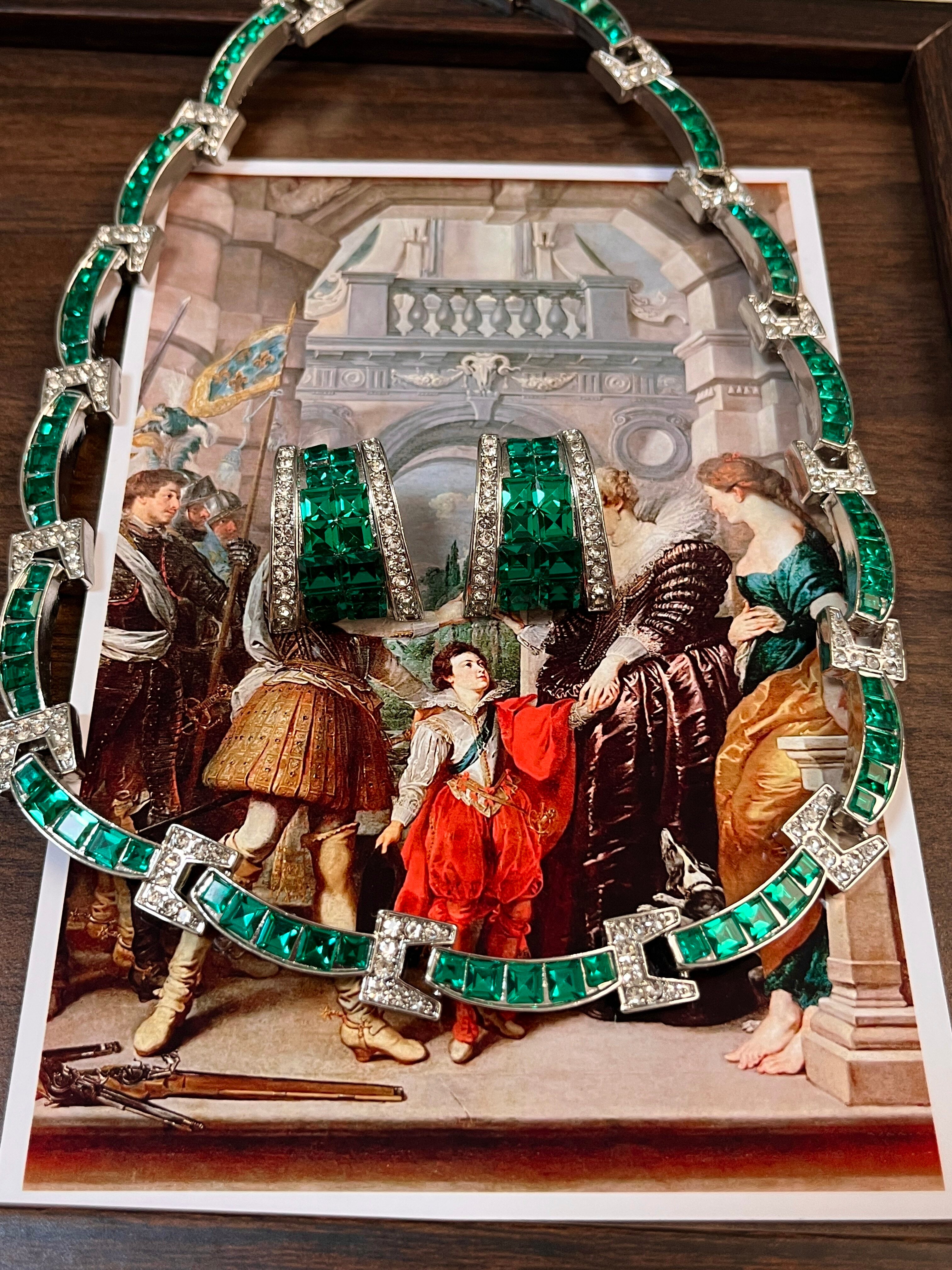 1960s Emerald Green Geometric H-Link Jewelry Set