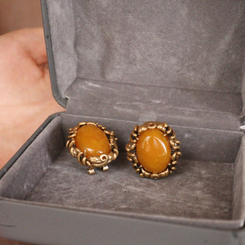 Vintage Natural Yellow Amber Necklace & Earrings Set