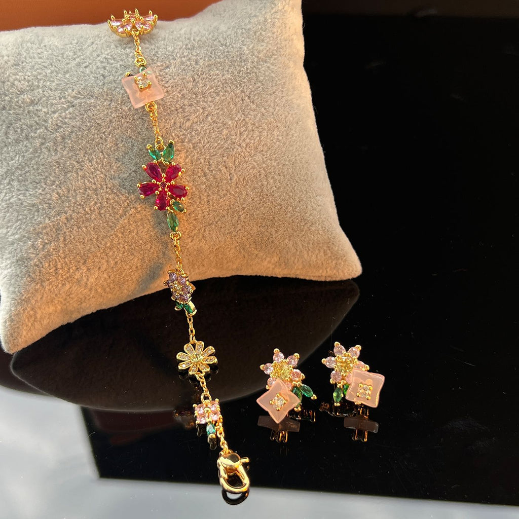 Delicate Floral Bracelet Stud Earrings Set