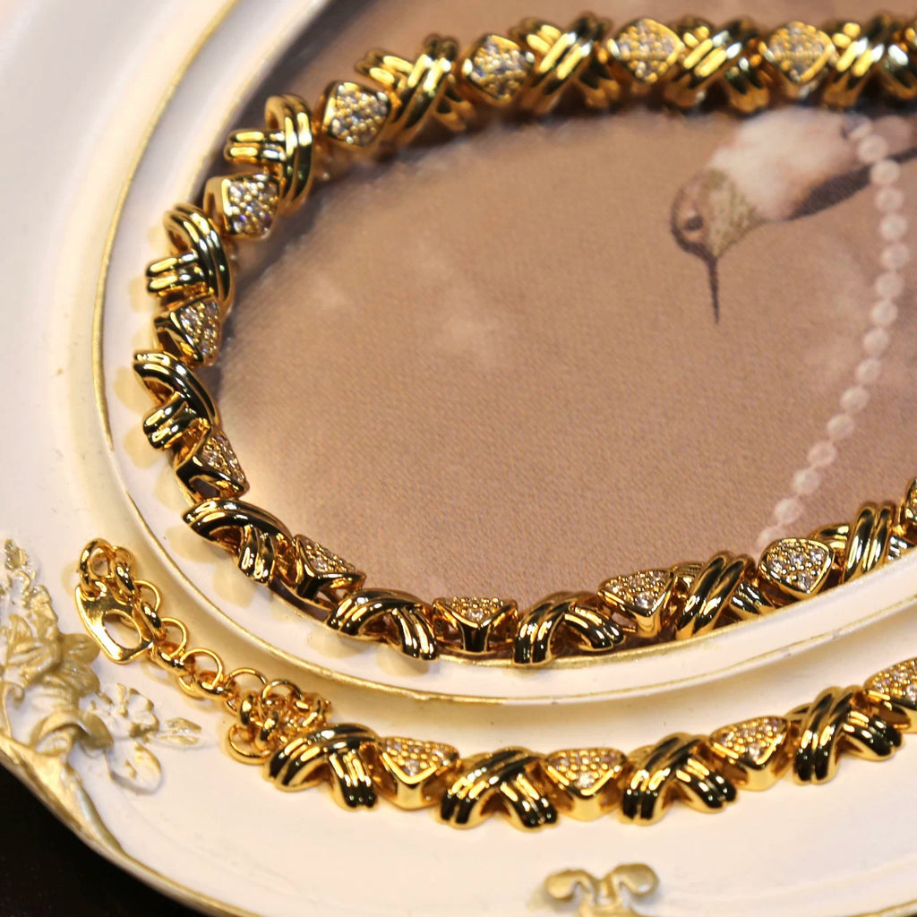 1980s Runway X-Link 18K Gold-Plated Necklace & Bracelet