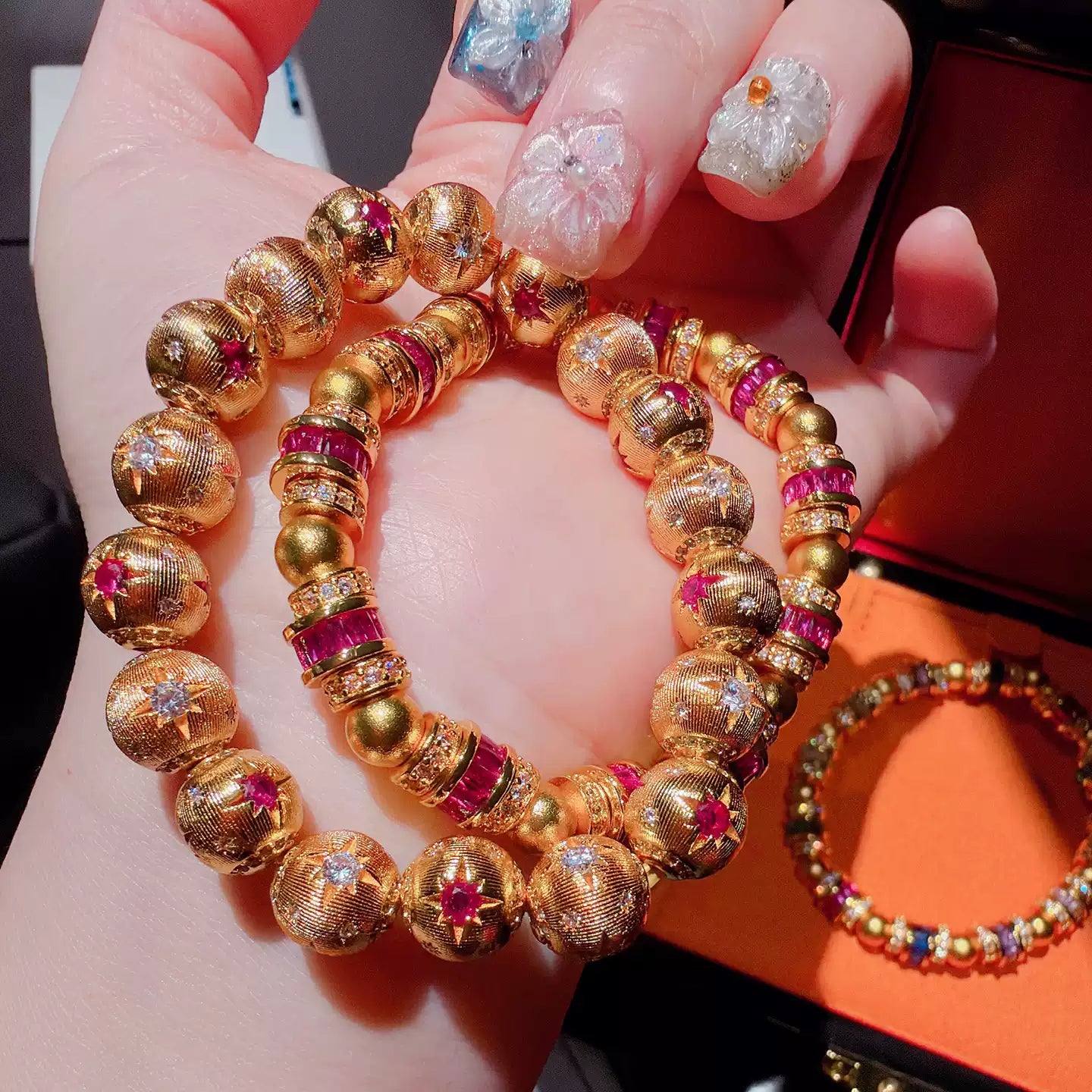 Vintage Florentine Brushed Gold Star-Set Hand-Engraved Bracelet