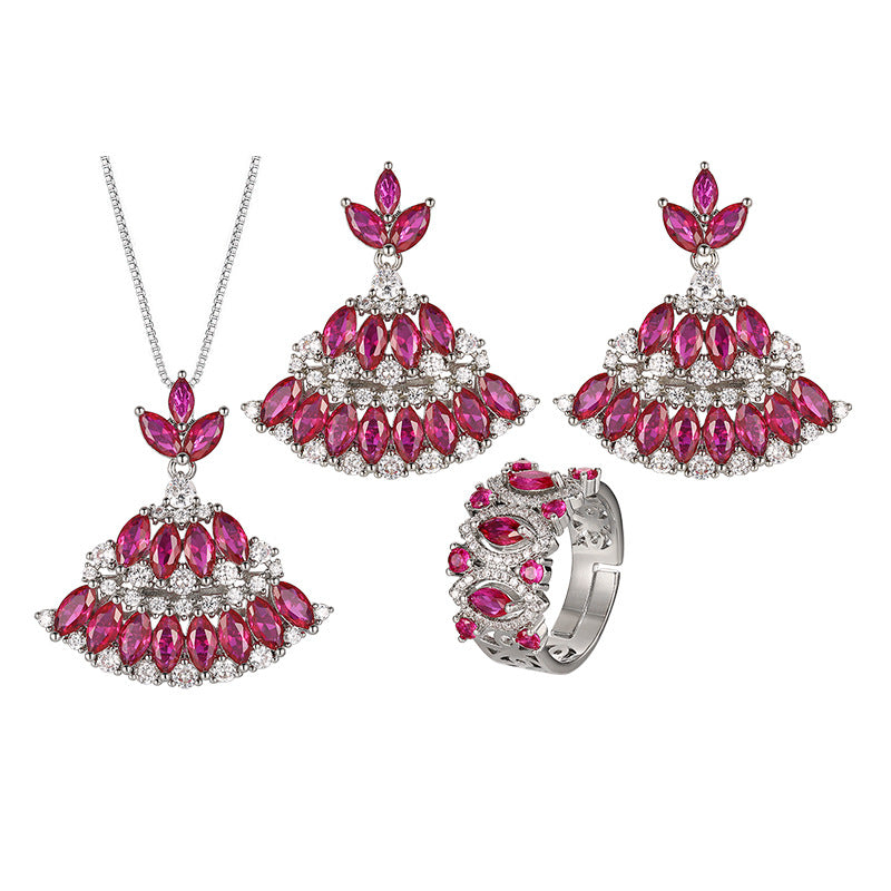 Ruby Red Deco Fan Set | Marquise Skirt 5A CZ Jewelry Set