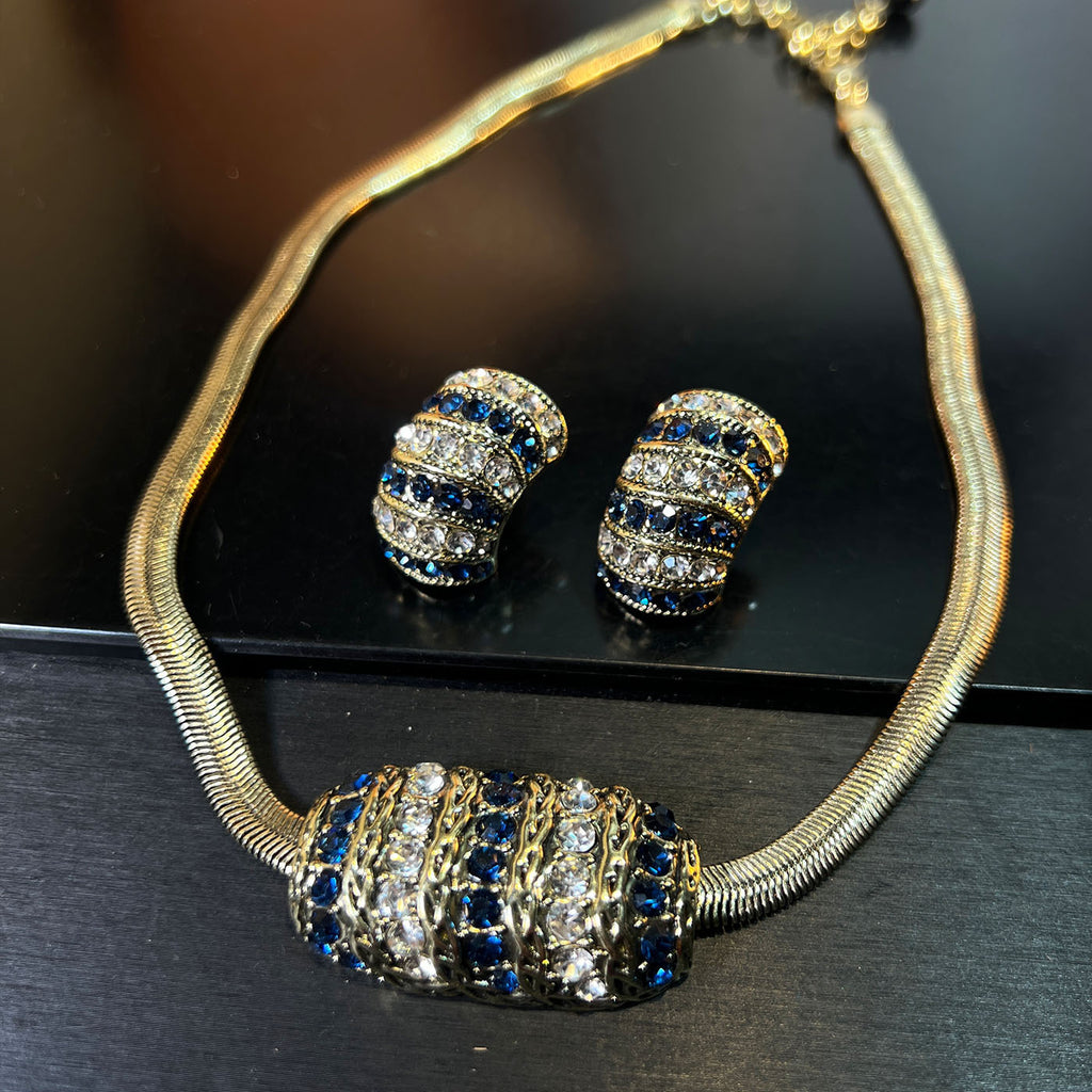 Royal Blue Barrel Pendant & Fluid Snake Chain Necklace Set