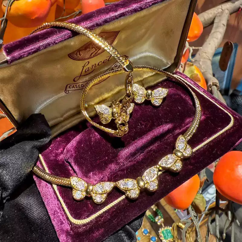 Vintage Pavé Butterfly Snake Chain Jewelry Set