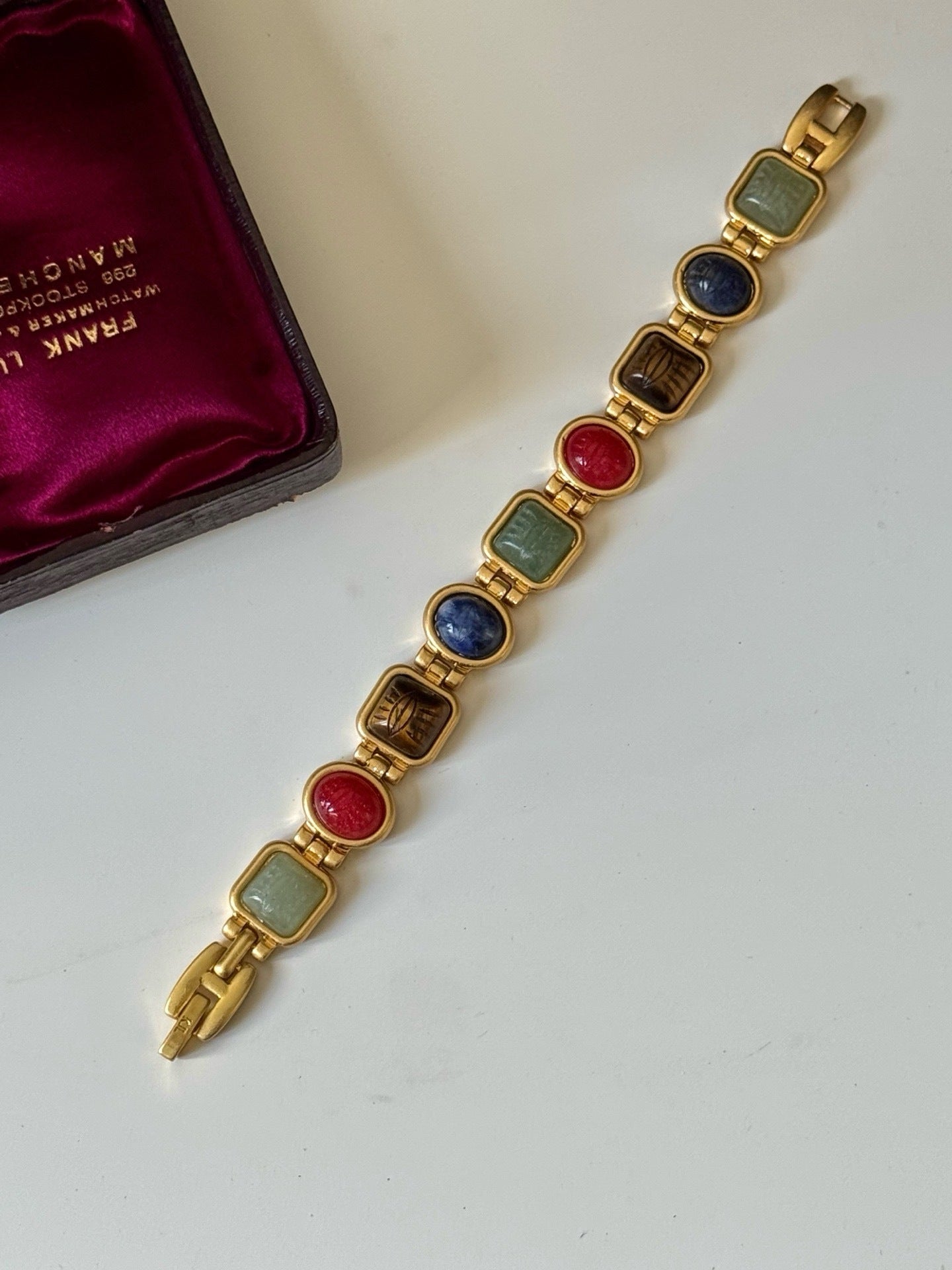 Antique Egyptian Multi-Color Natural Stone Vintage Bracelet