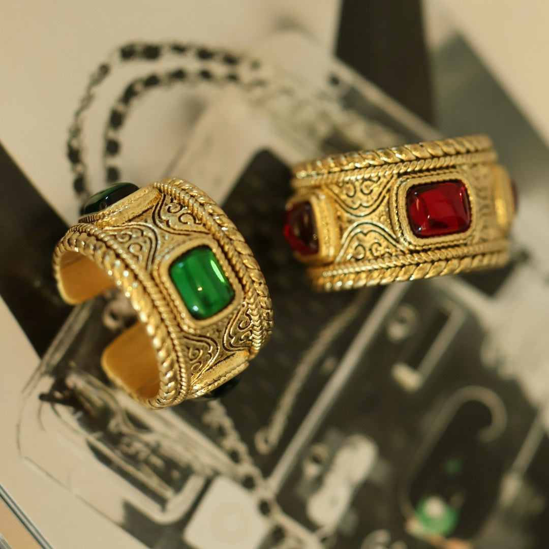 Vintage Engraved Bold Rope Twist Brass Bangle Earrings Ring
