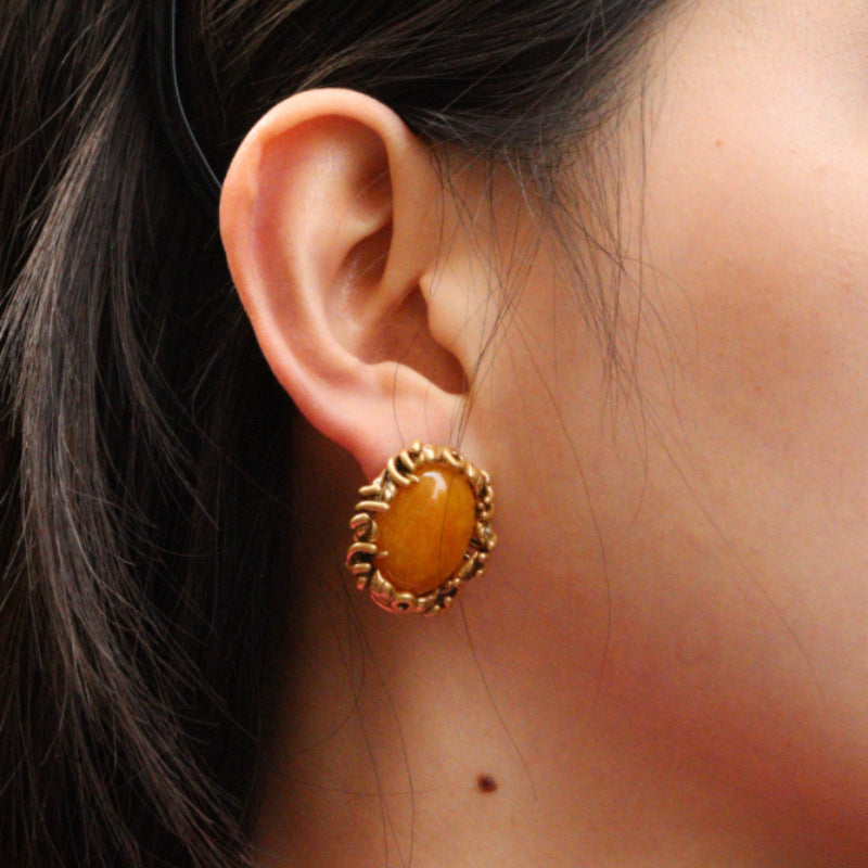 Vintage Natural Yellow Amber Necklace & Earrings Set