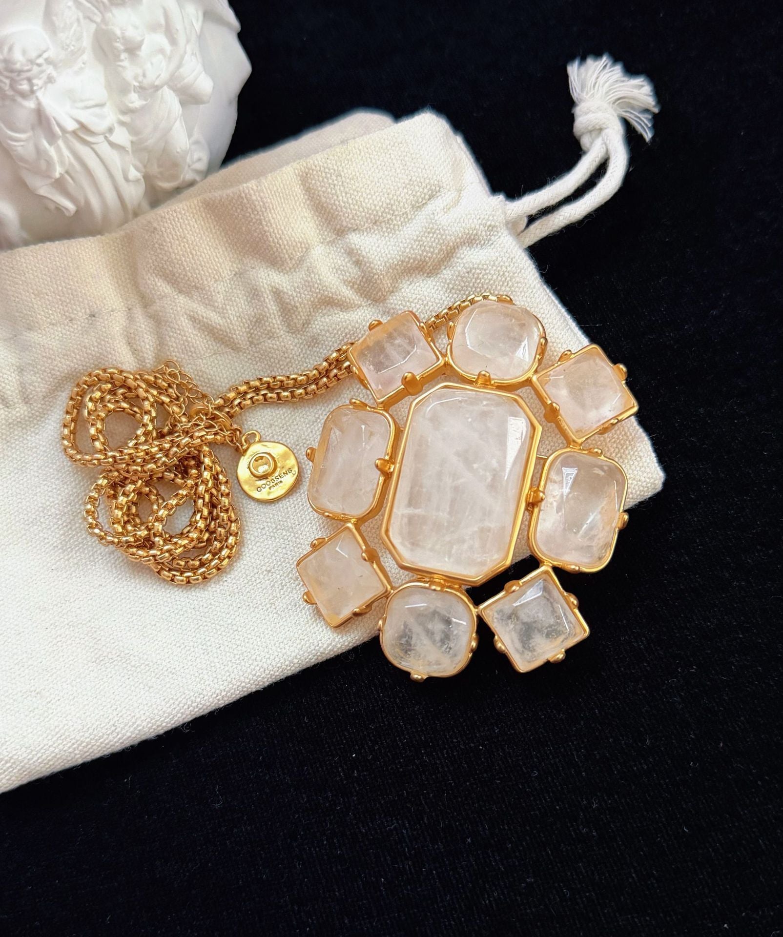 Antique Art Deco Natural Rock Crystal Convertible Brooch Necklace