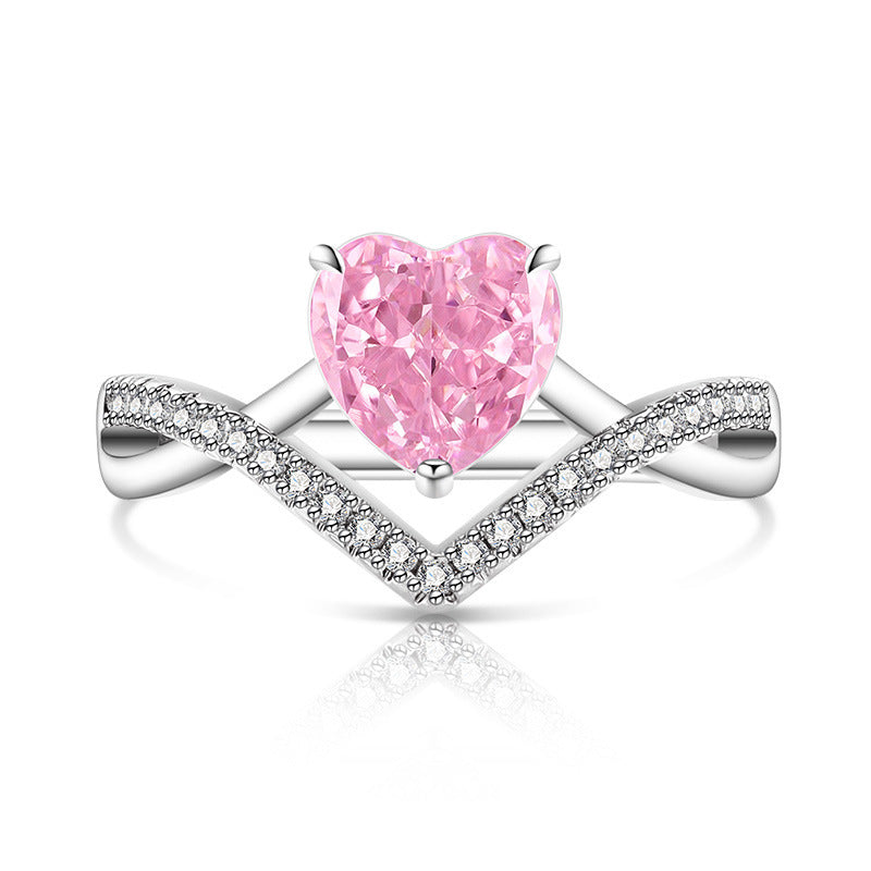 Chevron Heart Pavé Ring|Romantic V-Shape 5A CZ Ring