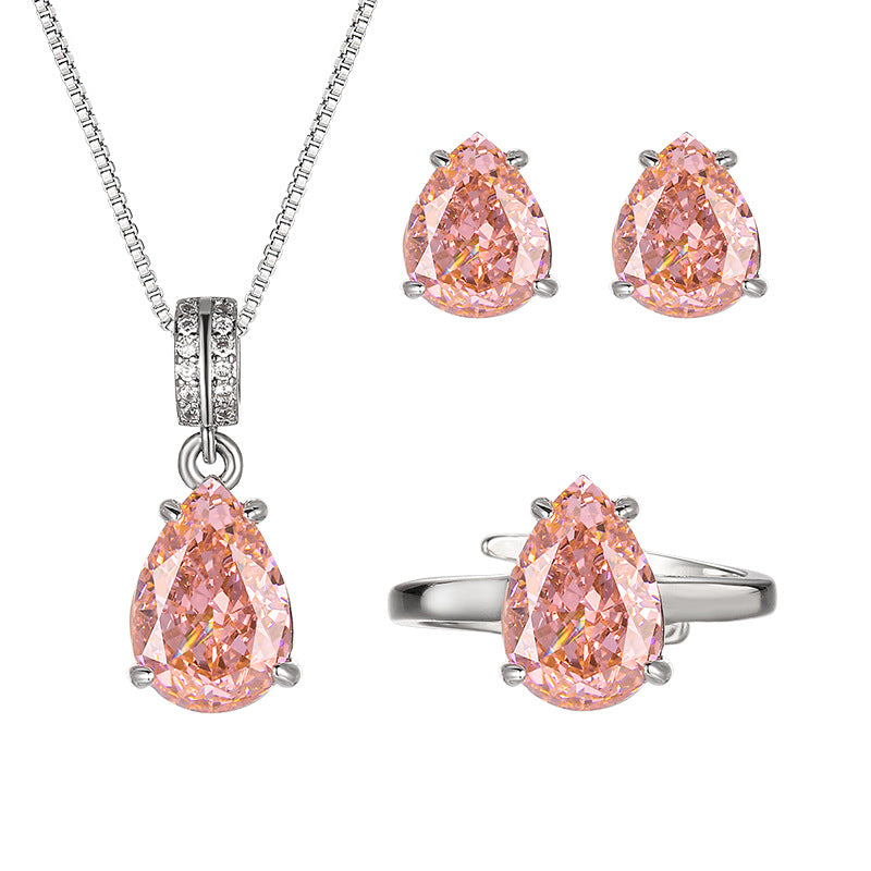 Padparadscha Pink Teardrop Jewelry Set | Sunset-Inspired Pear-Cut Design