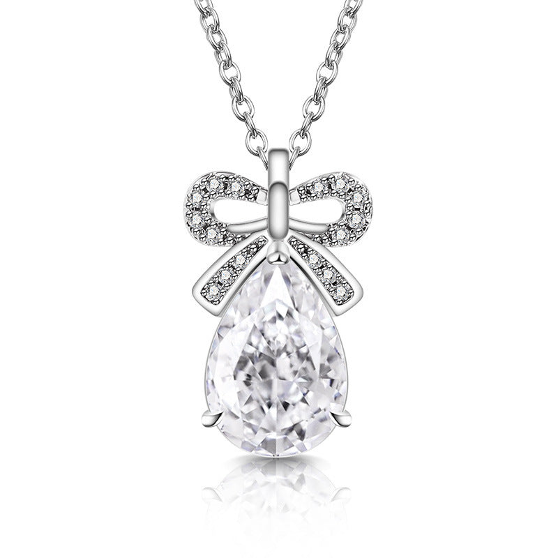 Ribbon Bow Teardrop Pendant Necklace 18K Gold Plated