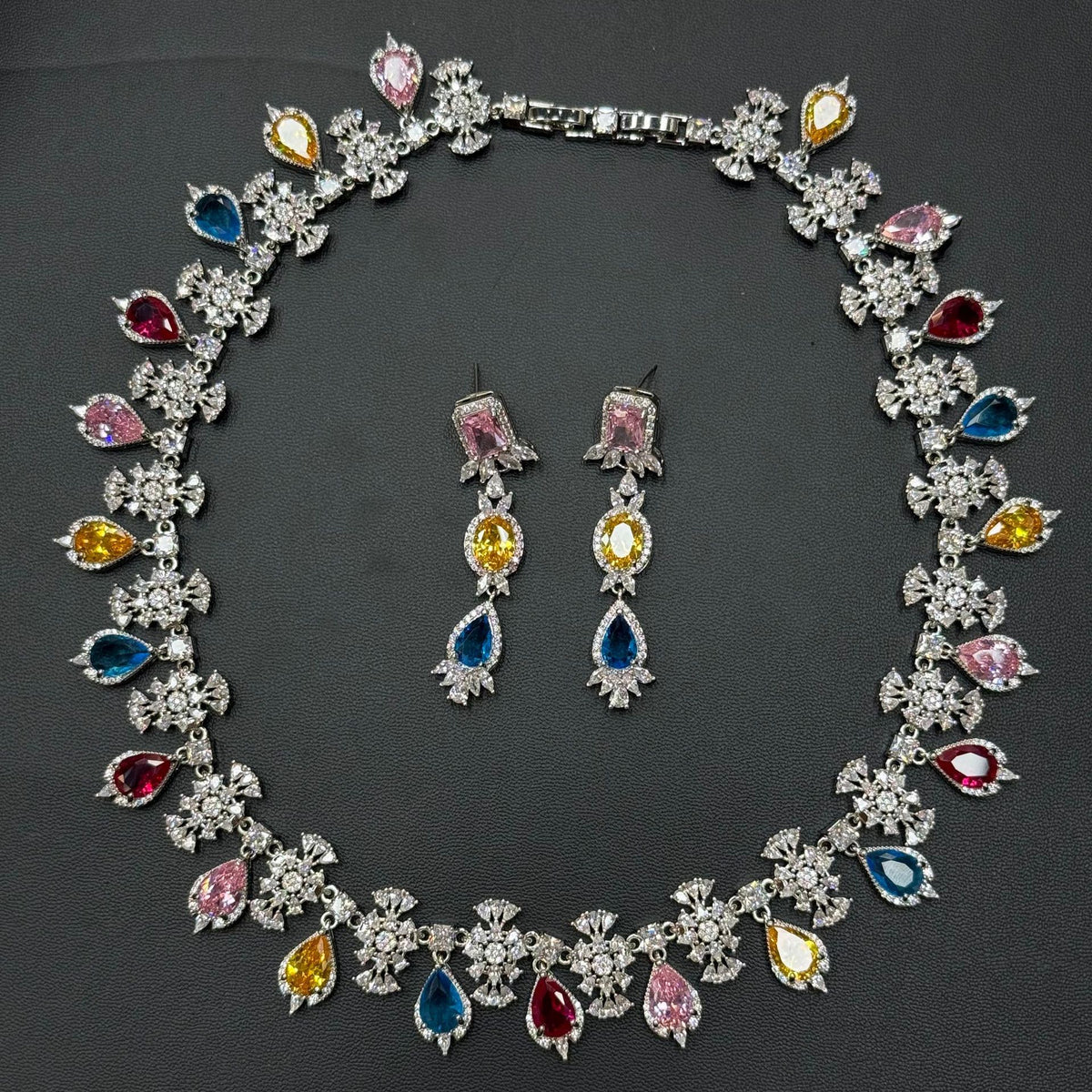 Pastel Gemstone-Tone Teardrop Garland Bridal Jewelry Set