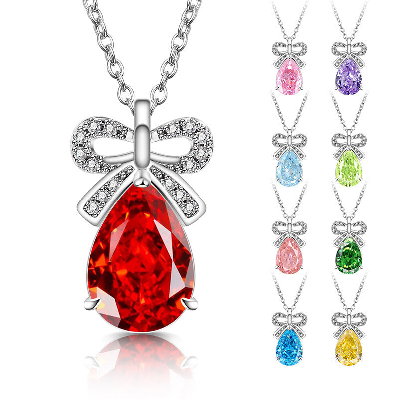 Ribbon Bow Teardrop Pendant Necklace 18K Gold Plated