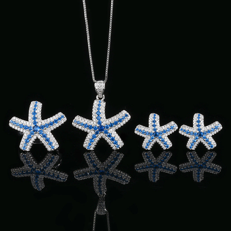 Coastal Starfish Jewelry Set | Blue Gradient 5A CZ Star Design