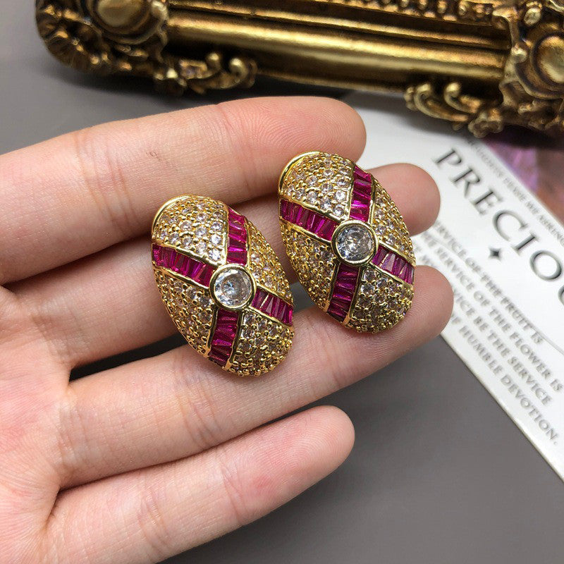 Mid-Century Ruby Red Curved Bar Collar Parure