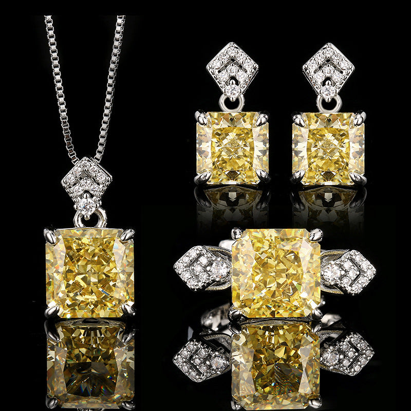Canary Radiant Deco Jewelry Set|5A CZ Chevron Bridal Set