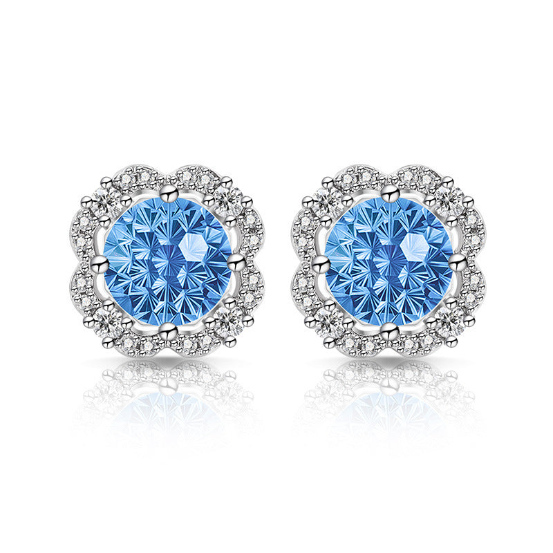 Scalloped Floral Round Cut 5A CZ Stud Earrings