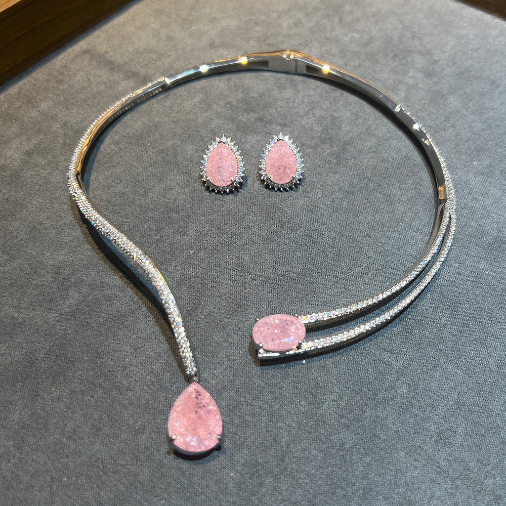Sculptural Pink Quartz & Open Collar Parure