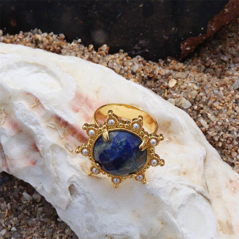 Natural Lapis Lazuli Sunburst Pearl Jewelry Set