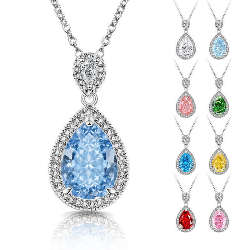 Double Halo Teardrop Pendant Necklace 18K Gold Plated