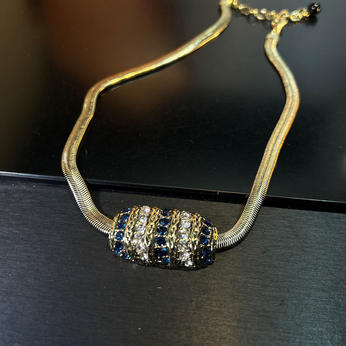 Royal Blue Barrel Pendant & Fluid Snake Chain Necklace Set