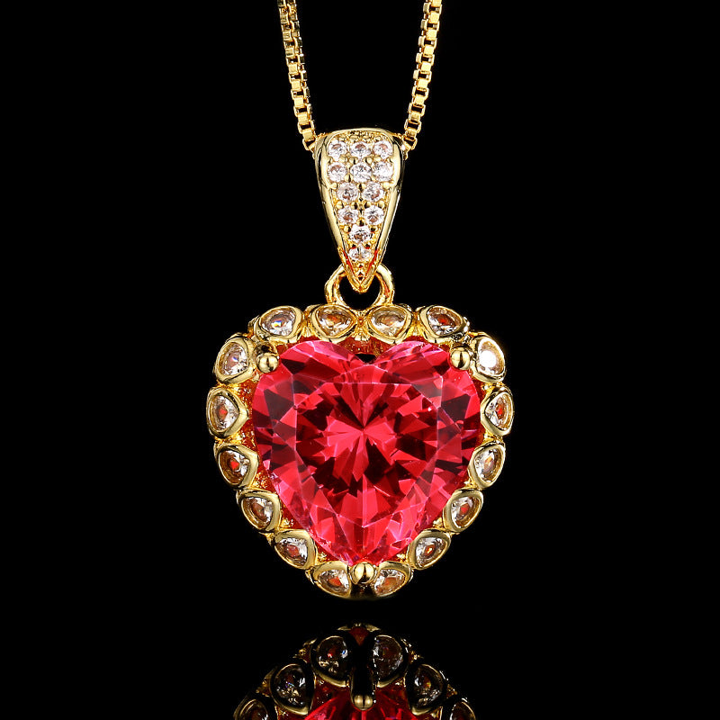 Ruby Red Heart Halo Jewelry Set