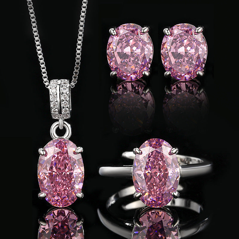 Fuchsia Oval Solitaire Jewelry Set
