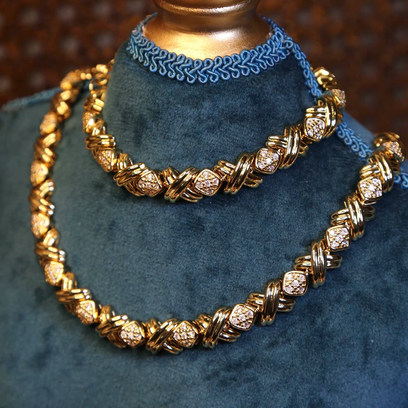 1980s Runway X-Link 18K Gold-Plated Necklace & Bracelet