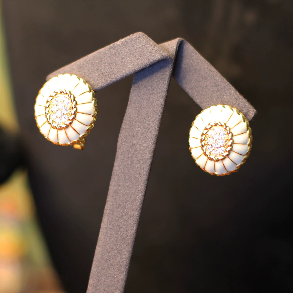 Vintage Cream Enamel Pavé Jewelry Set