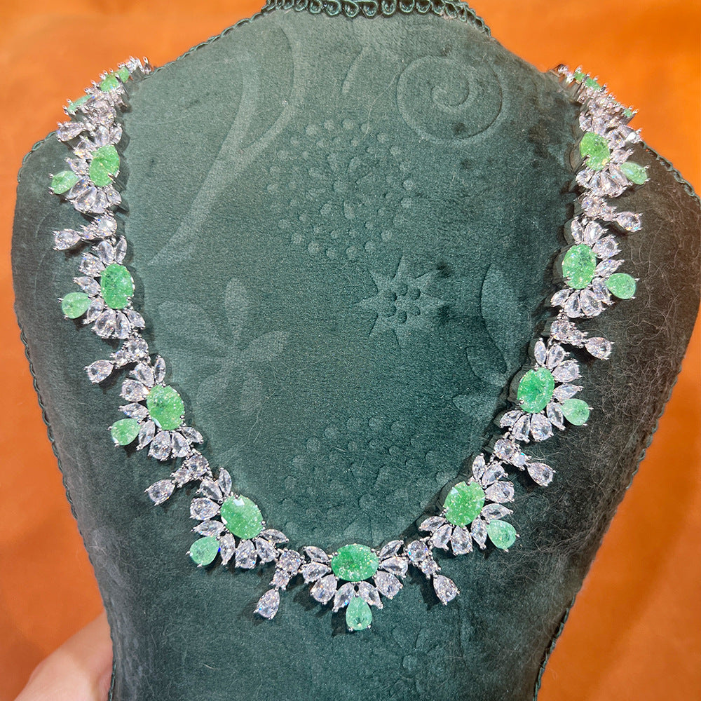 Cushion-Cut Sage Green & Marquise Cluster Wedding Parure