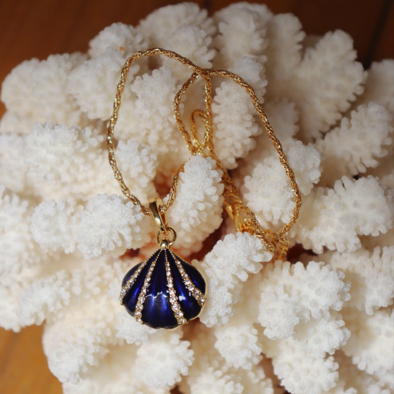 Vintage Nautical Enamel Seashell Pendant Jewelry Set