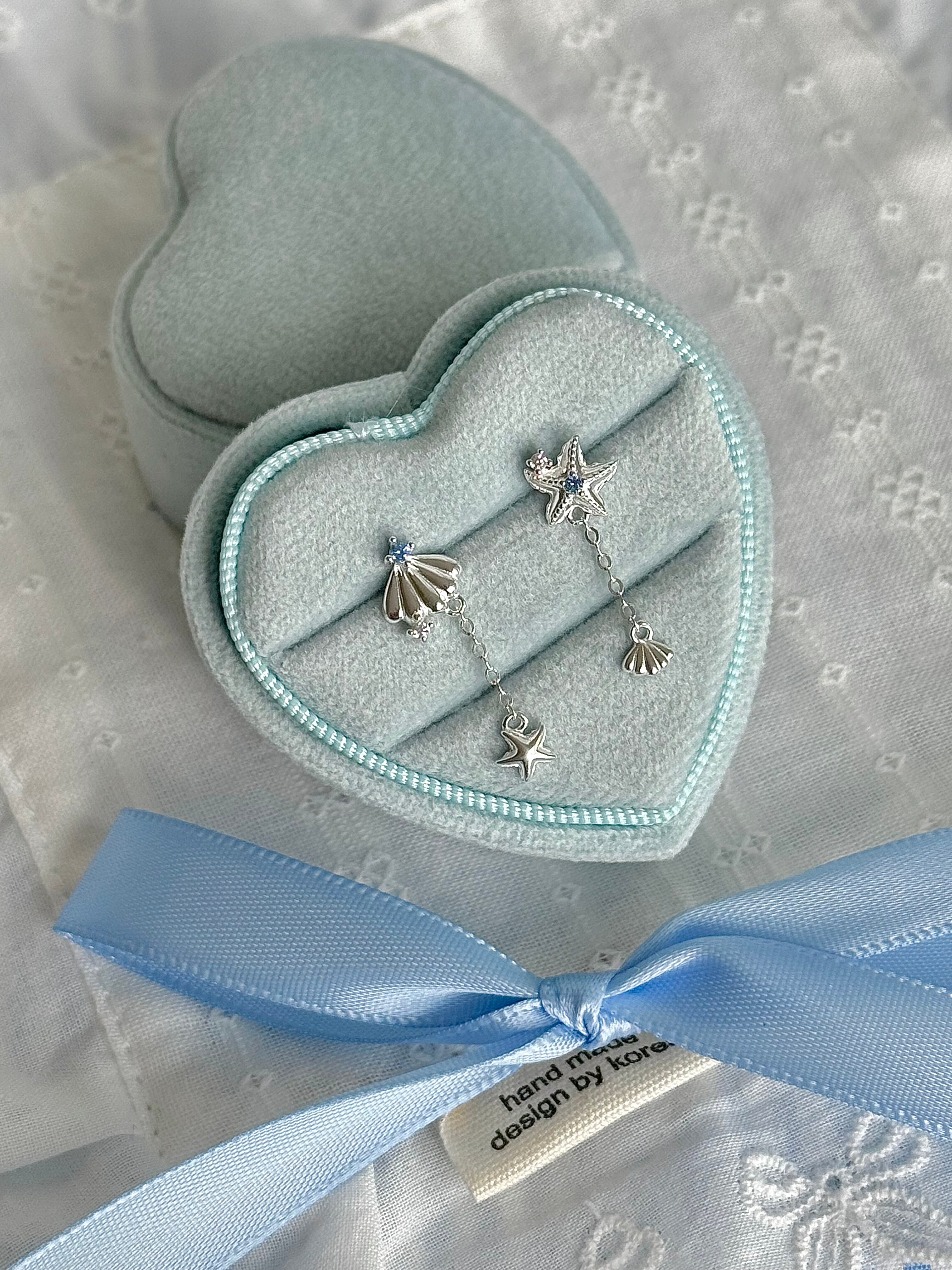 S999 Fine Silver Coastal Starfish Shell Jewelry Set