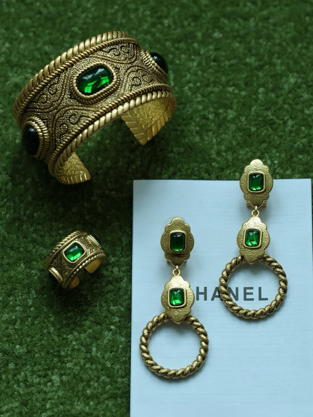 Vintage Engraved Bold Rope Twist Brass Bangle Earrings Ring