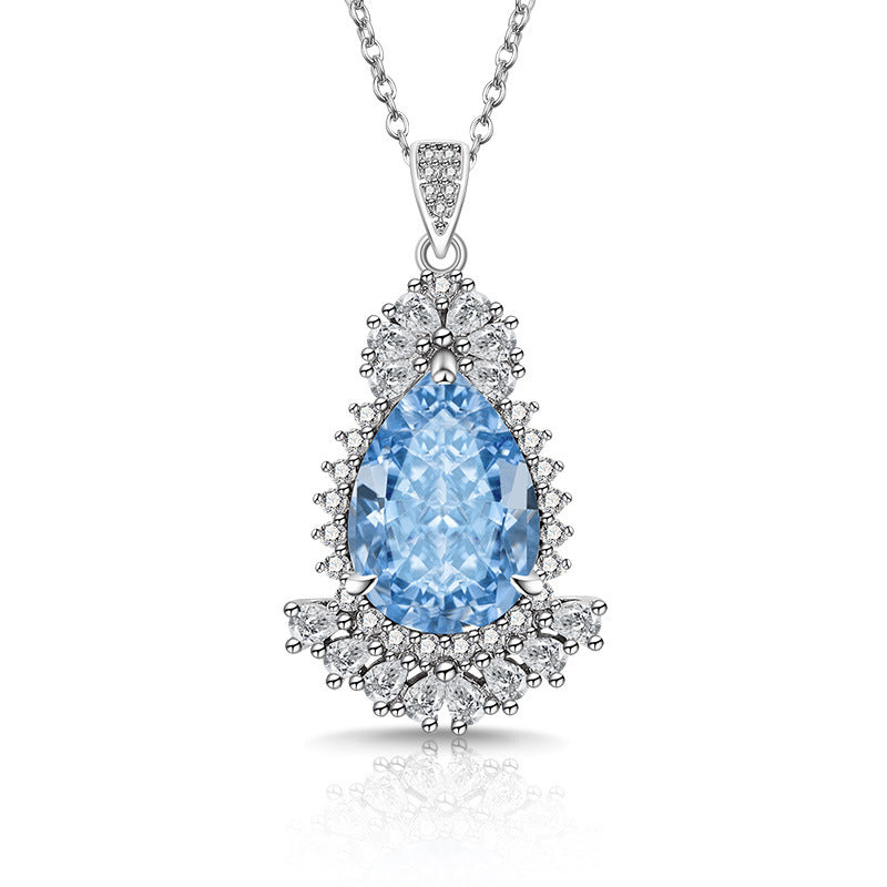 Royal Floral Halo Pendant Pear-Cut Statement Necklace