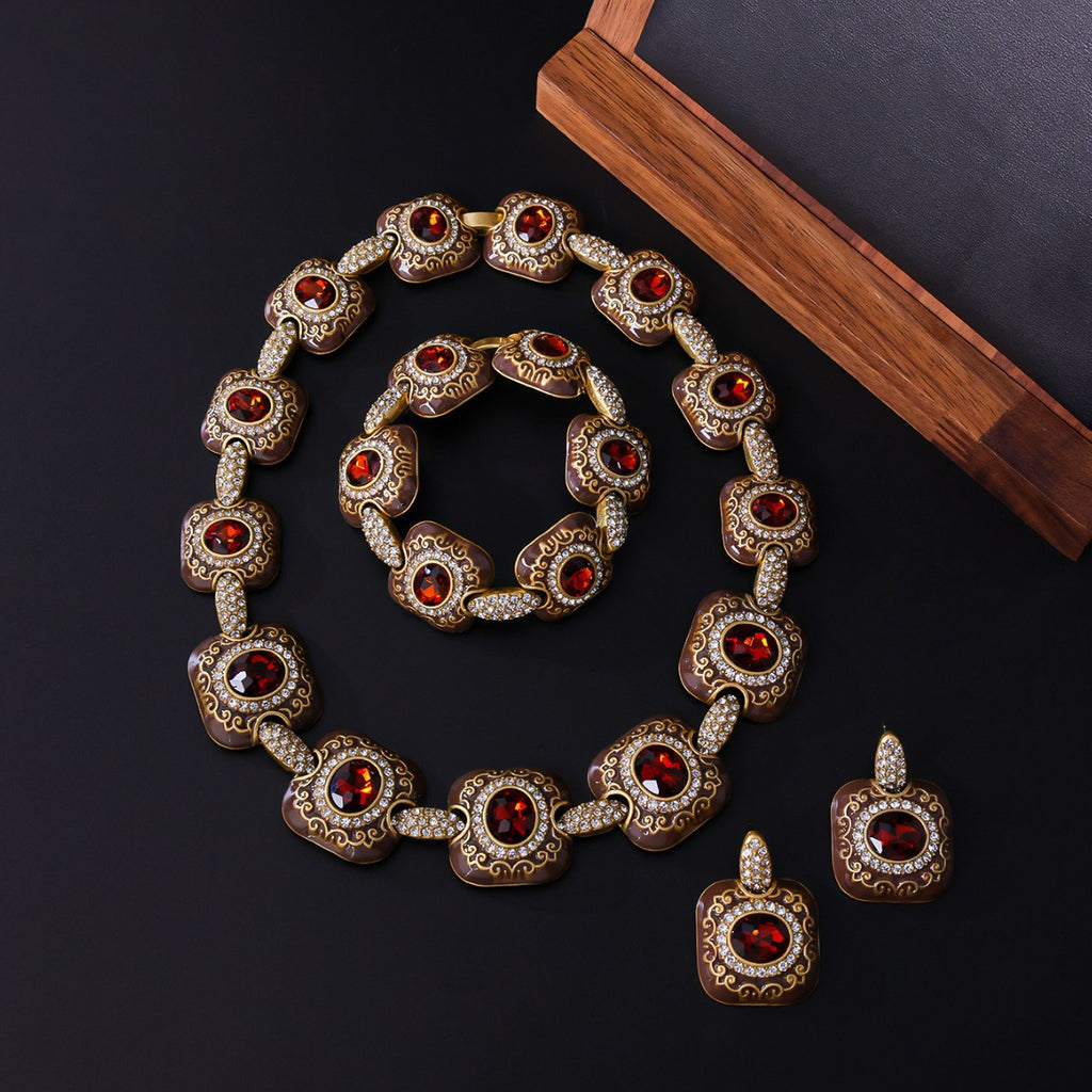 Vintage Royal Court Brown Enamel Jewelry Set