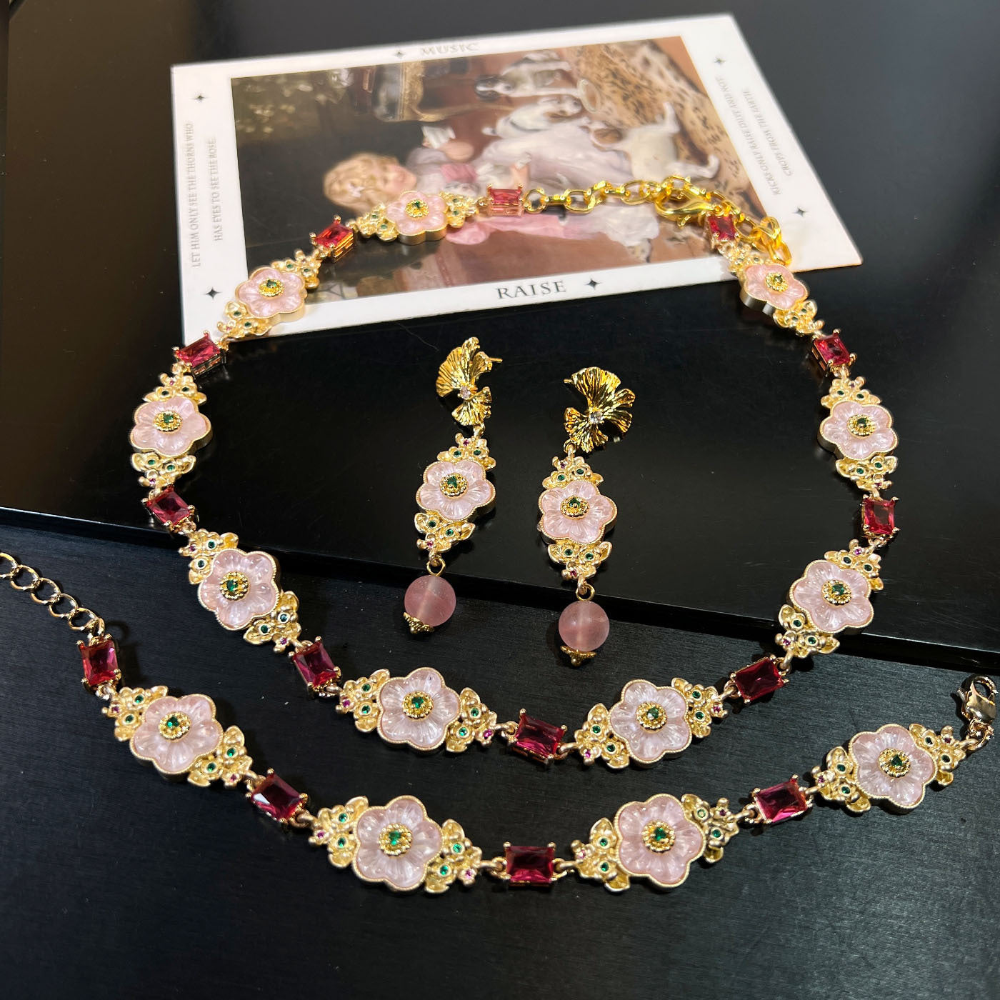 Vintage Chinoiserie Blossom Jewelry Set