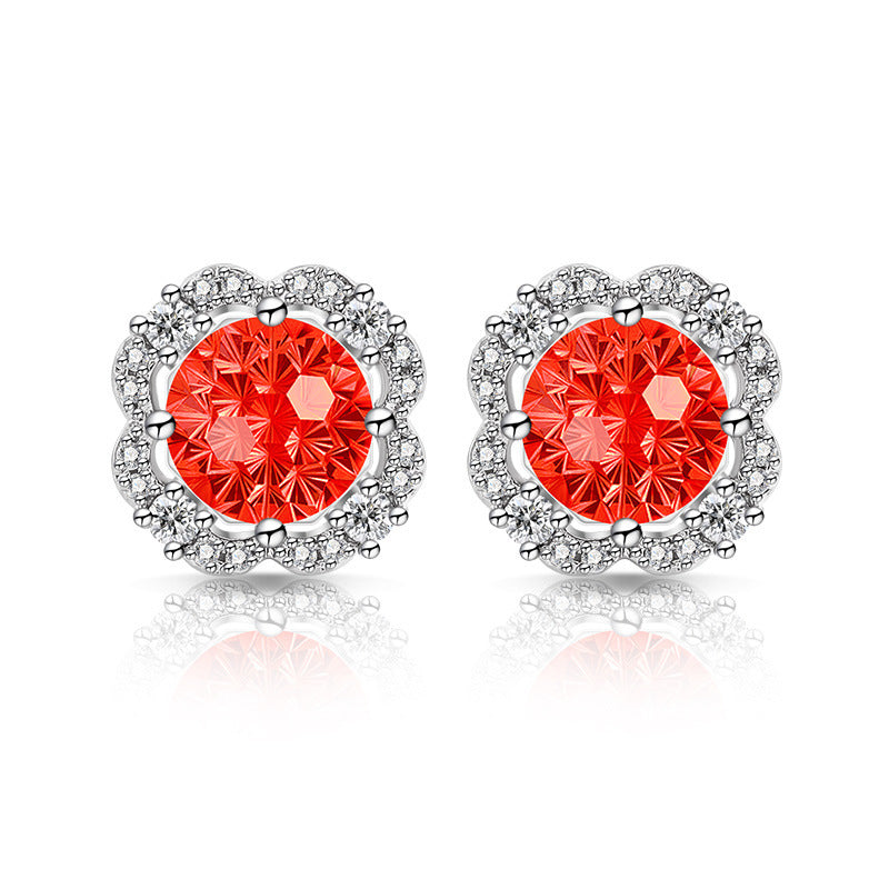 Scalloped Floral Round Cut 5A CZ Stud Earrings