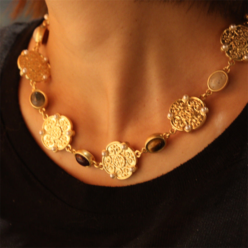 Boho Vintage Floral Filigree Natural Stones Vacation Matching Set