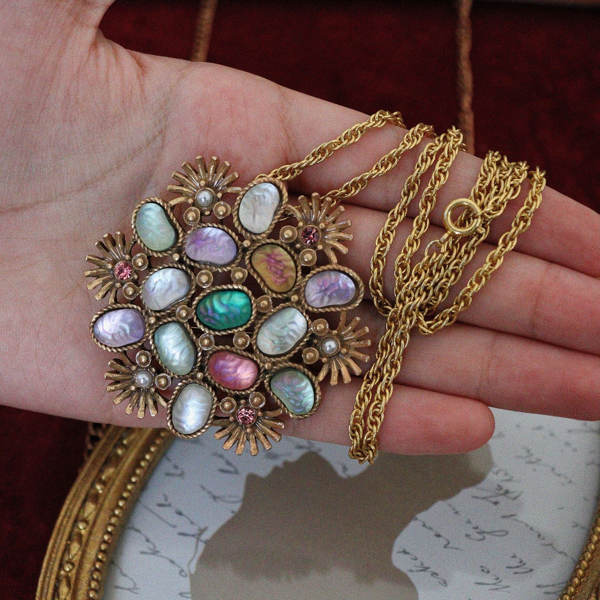 Vintage Mosaic Renaissance Necklace Brooch