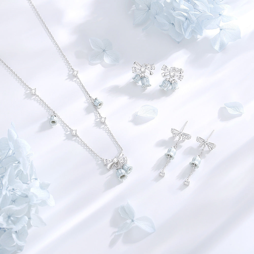 925 Sterling Silver Lily of the Valley Necklace & Earrings Set