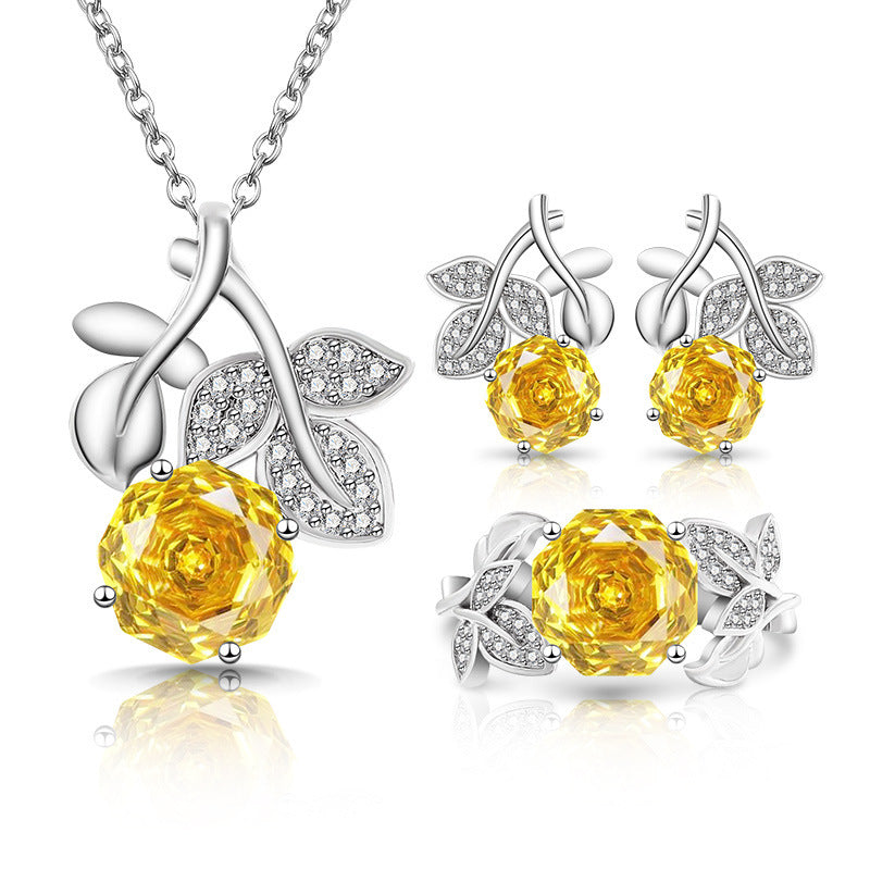 Eternal Blossom Rose 18K Gold Plated Floral Necklace Earrings Ring