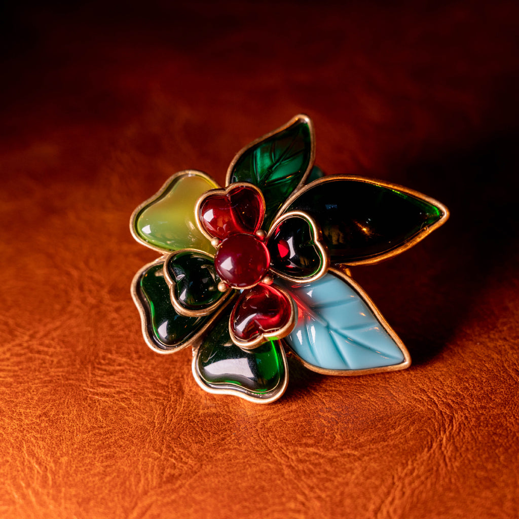 Vibrant Jardin Vintage Enamel Floral Statement Jewelry Suite