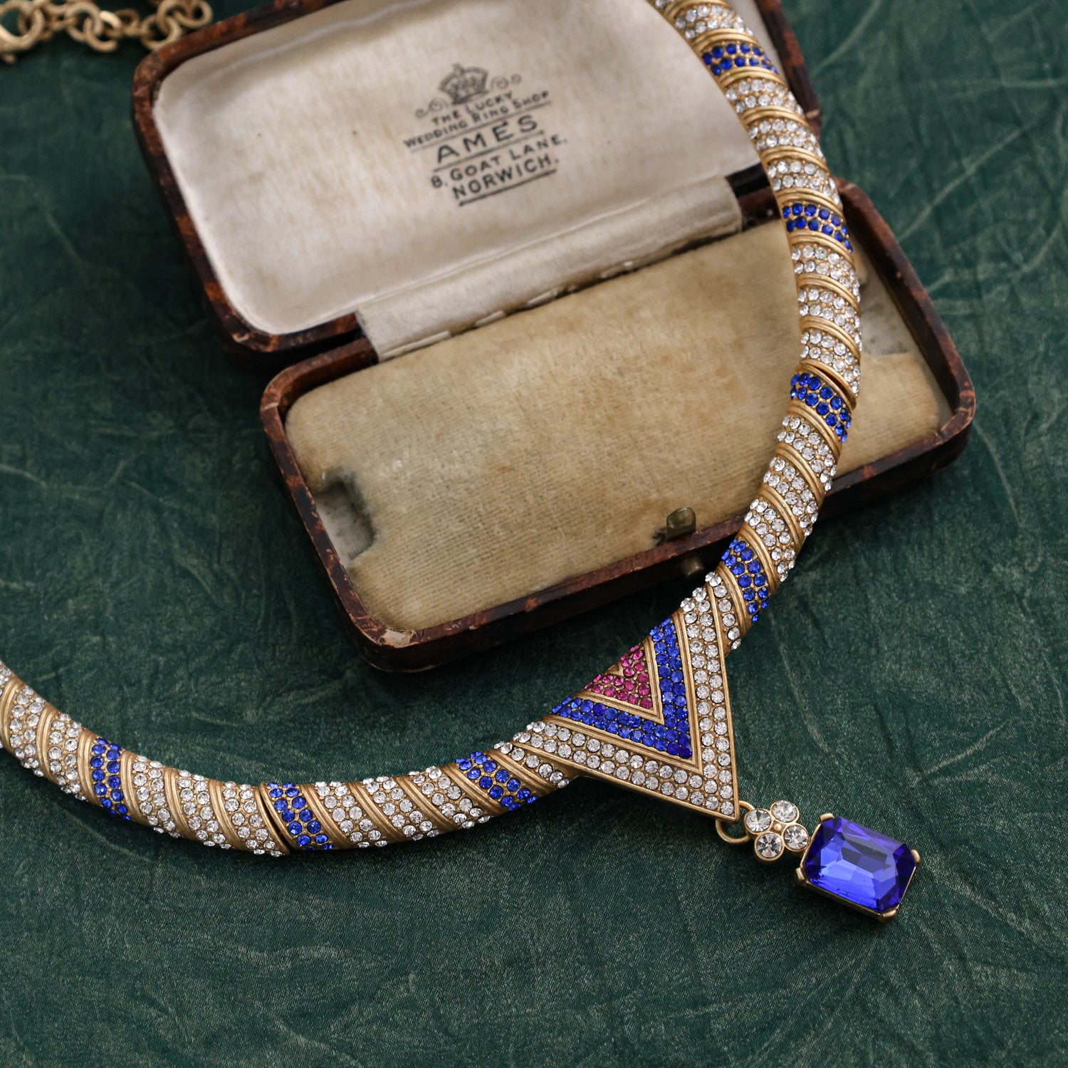 Egyptian Revival Sapphire Blue Chevron Evening Parure