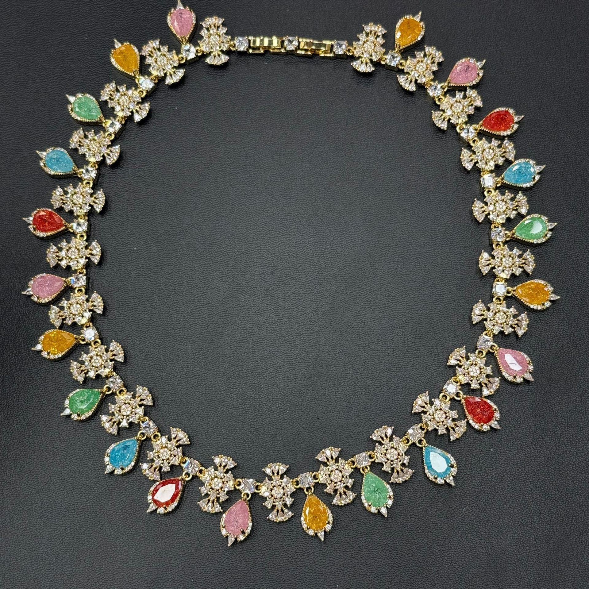 Pastel Gemstone-Tone Teardrop Garland Bridal Jewelry Set
