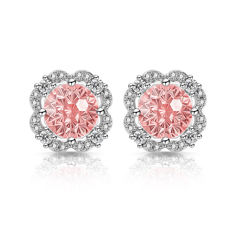 Scalloped Floral Round Cut 5A CZ Stud Earrings