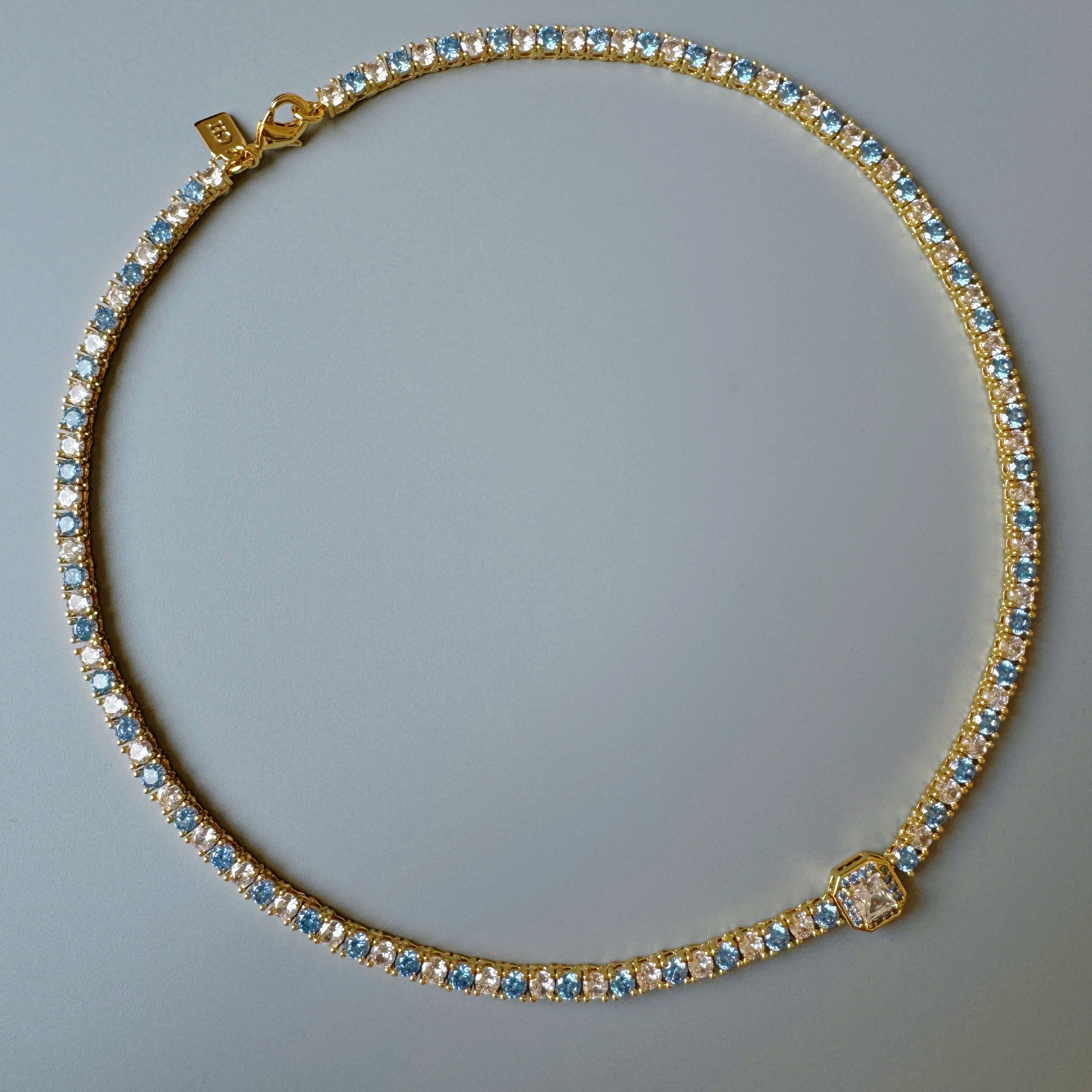 Azure Riviera Tennis Necklace Bracelet|18K Gold Pated