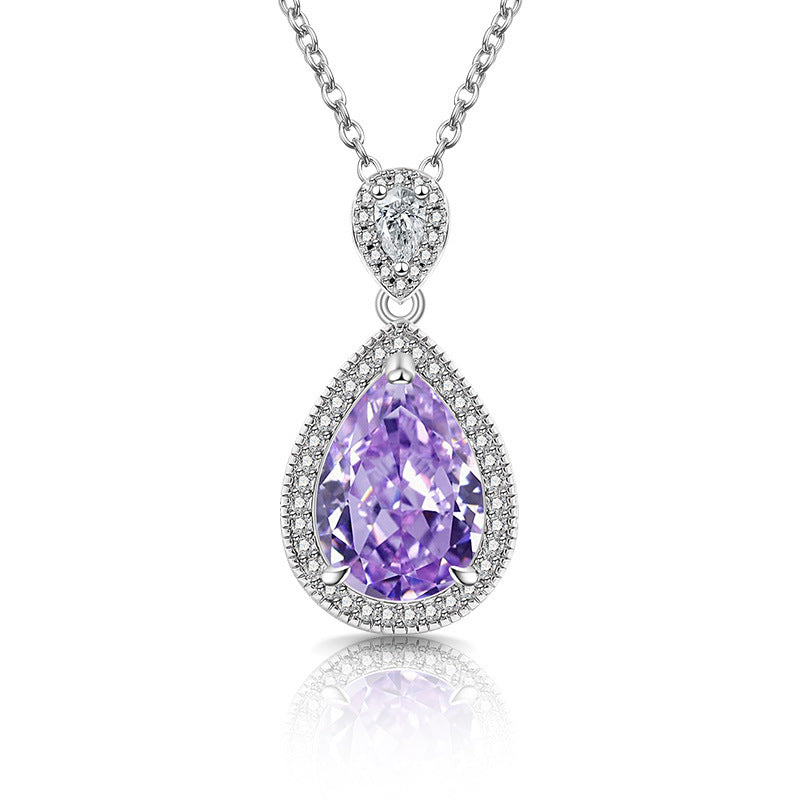 Double Halo Teardrop Pendant Necklace 18K Gold Plated