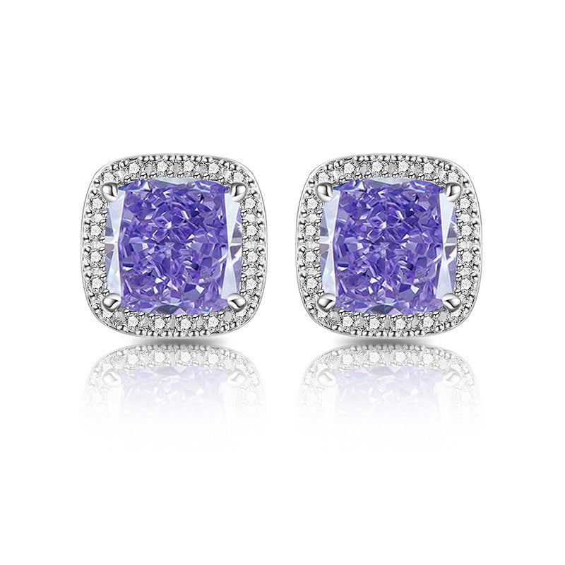 Cushion Halo Stud Earrings 18K Gold Plated Squares